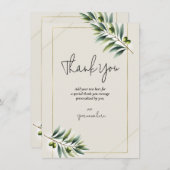 Groene Olijfblad Bone Wit Goud Rustiek Dank u Kaart (Voorkant / Achterkant)