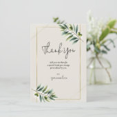 Groene Olijfblad Bone Wit Goud Rustiek Dank u Kaart (Staand voorkant)