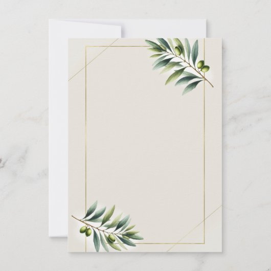 Groene Olijfblad Bone Wit Goud Rustiek Dank u Kaart (Achterkant)