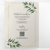 Groene Olijfblad Bone Wit & Goud Rustiek Huwelijk Drieluik Uitnodiging (Binnenzijde eerst)