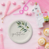 Groene Olijfblad Bone Wit & Goud Rustiek Huwelijk Papieren Bordje (Feest)