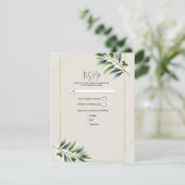 Groene Olijfblad Bone Wit & Goud Rustiek RSVP Kaart (Staand voorkant)