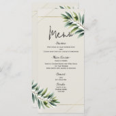 Groene Olijfblad Bone Wit & Goud Wedding Menu (Voorkant / Achterkant)
