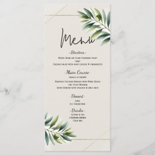 Groene Olijfblad Bone Wit & Goud Wedding Menu