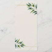 Groene Olijfblad Bot Wit & Goud Trouwmenu Menu (Achterkant)