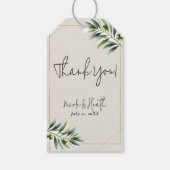 Groene Olijfblad Bottenwit & Goud Rustieke Trouwda Cadeaulabel (Achterkant)