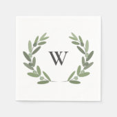 Groene olijftak krans monogram servet (Voorkant)