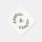 Groene olijftak krans monogram servet (Hoek)
