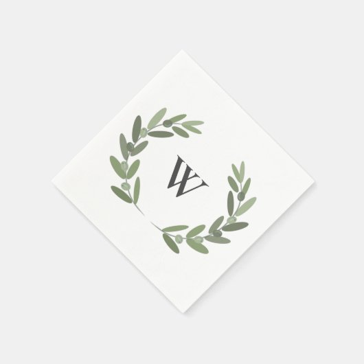 Groene olijftak krans monogram servet (Hoek)