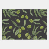 Groene olijven en bladeren inpakpapier vel (Voorkant 2)