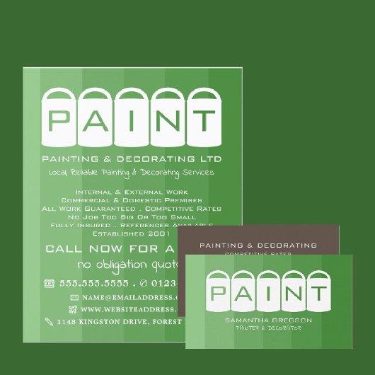 Groene ombre, verf emmers, schilder en decorator flyer