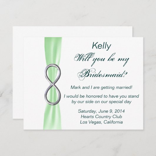 Groene Oneindigheid Trouw Bruidsmeisje Kaart (Voorkant / Achterkant)