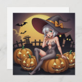 Groene Oog Halloween Heks op Jack-O-Lantern's Feestdagenkaart (Voorkant / Achterkant)