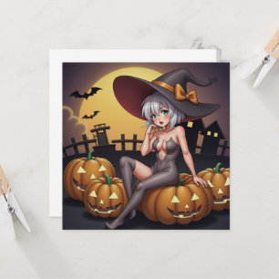 Groene Oog Halloween Heks op Jack-O-Lantern's Kaart