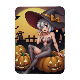 Groene Oog Halloween Heks op Jack-O-Lantern's Magneet