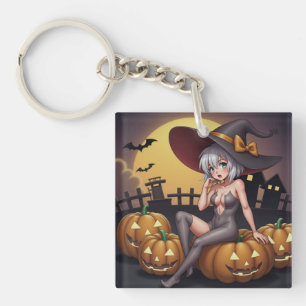 Groene Oog Halloween Heks op Jack-O-Lantern's Sleutelhanger