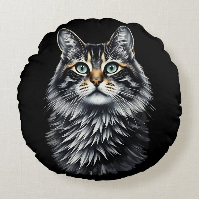 Groene Oog Kat  Rond Kussen (Voorkant)