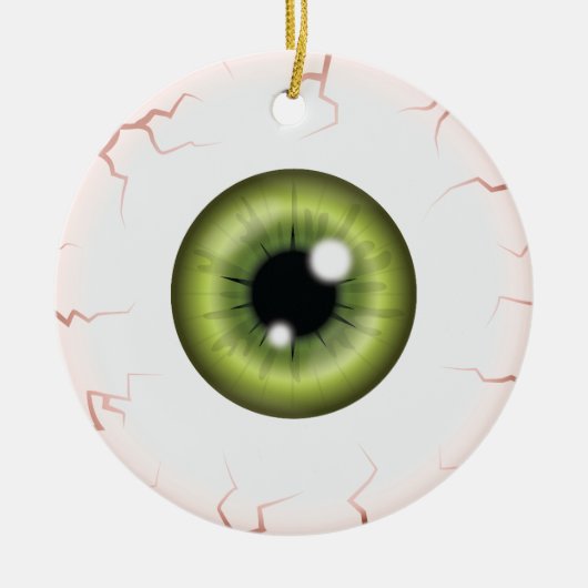 Groene oogbal met aangepaste naam Happy Halloween  Keramisch Ornament (Voorkant)