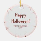 Groene oogbal met aangepaste naam Happy Halloween  Keramisch Ornament (Achterkant)