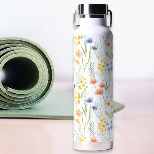 Groene Oranje Aquarel Wilde Bloem Waterfles