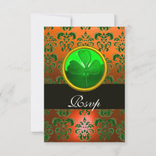 GROENE ORANJE DAMASK MET SHAMROCK, RSVP zwart