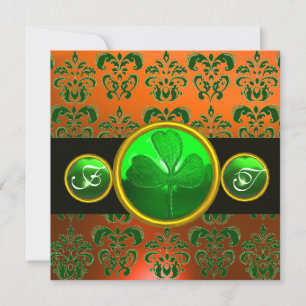 GROENE ORANJE DAMASK, SHAMROCK MONOGRAM zwart Kaart