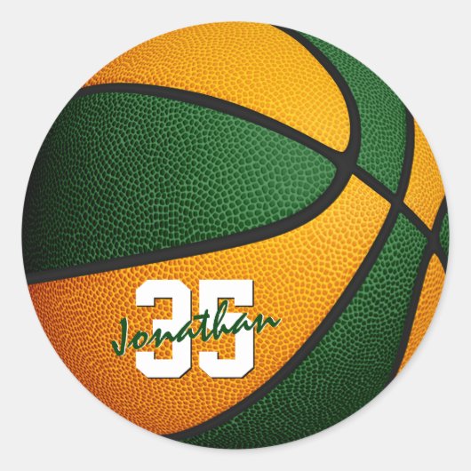 groene oranje jongens basketbalteamkleuren ronde sticker (Voorkant)