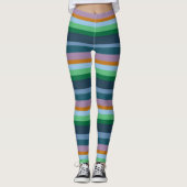 Groene, Oranje, Roze & Blauwe Strepen Leggings (Voorkant)