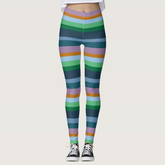 Groene, Oranje, Roze & Blauwe Strepen Leggings (Voorkant)