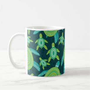 Groene ornamenten schildpadden:  patroon. koffiemok