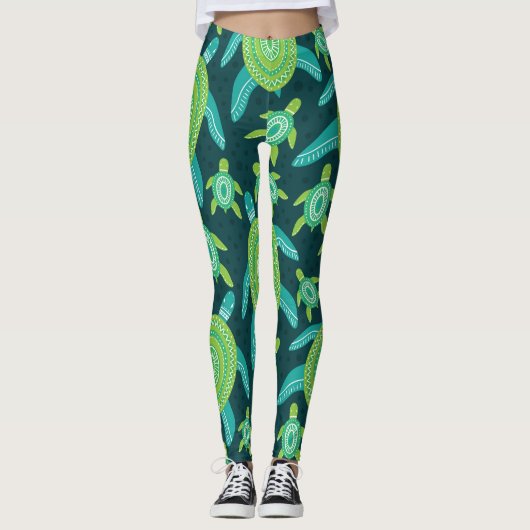 Groene ornamenten schildpadden:  patroon. leggings (Voorkant)