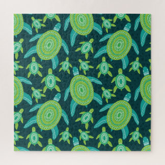 Groene ornamenten schildpadden: patroon. legpuzzel
