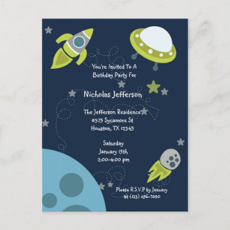 Groene Outer Space UFO Verjaardag Uitnodiging Brie Briefkaart