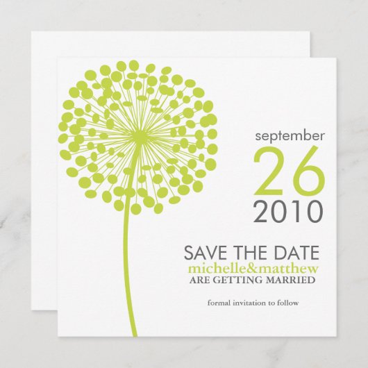 Groene Paardenbloem Bruiloft Save the Date (Voorkant / Achterkant)