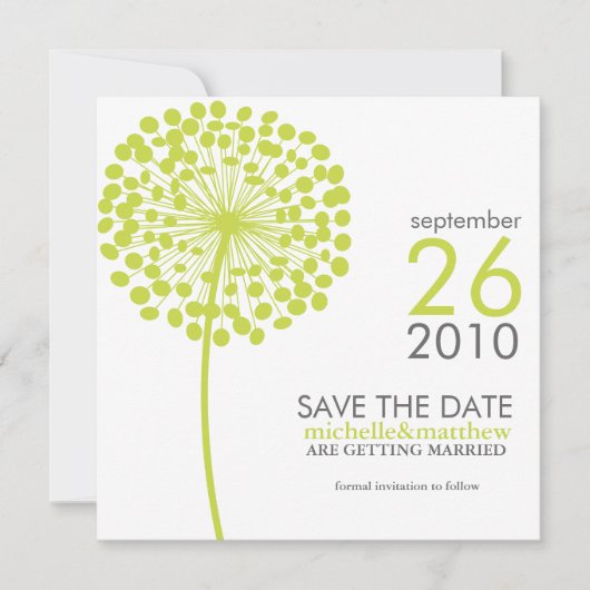 Groene Paardenbloem Bruiloft Save the Date (Voorkant)
