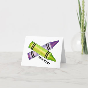 Groene Paarse artiest Crayons: Birthday Party Bedankkaart