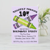 Groene Paarse artiest Crayons: Birthday Party Kaart (Staand voorkant)