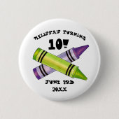 Groene Paarse artiest Crayons: Birthday Party Ronde Button 5,7 Cm (Voorkant)