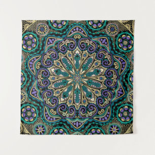 Groene Paarse Black en Taupe Mandala Wall Tapestry Wandkleed