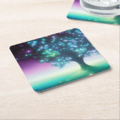 Groene Paarse Boom met Lichtjes Vierkante Kartonnen Onderzetter (Schuin)