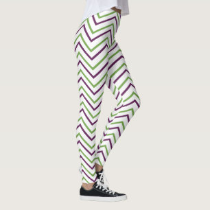 Groene Paarse Chevron Stripe Leggings