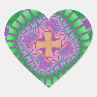Groene, Paarse en Oranje fractale verjaardag Hart Sticker
