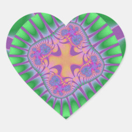 Groene, Paarse en Oranje fractale verjaardag Hart Sticker