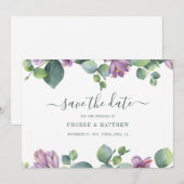 Groene Paarse Eucalyptus Greenery Modern Save The Date (Voorkant / Achterkant)