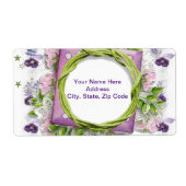 Groene Paarse Floral Monogram Labels (Voorkant)