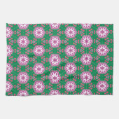 Groene Paarse Floral Star Groovy Pattern Theedoek (Horizontaal)