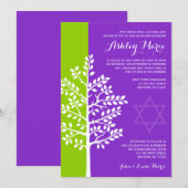 Groene Paarse Levensboom - Bat Mitzvah Kaart (Voorkant / Achterkant)