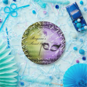 Groene & Paarse Maskerade Masker Mardi Gras Party Papieren Bordje (Feest)