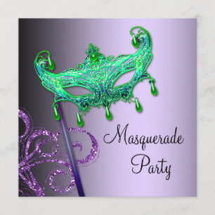 Groene paarse masquerade feest uitnodigingen