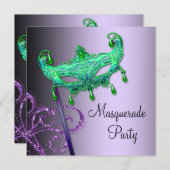 Groene Paarse Masquerade Party Uitnodigingen (Voorkant / Achterkant)
